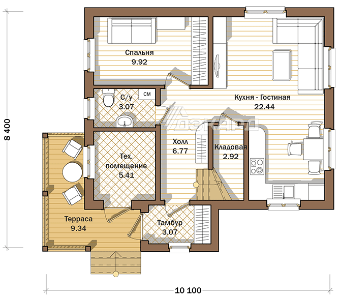 план 1 этажа каркасного дома Берген-132