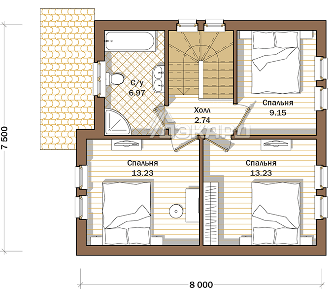 поэтажный план каркасного дома Бьер-121 – фото 2