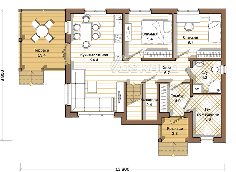 план 1 го этажа дома Айгер-173 - вариант 2