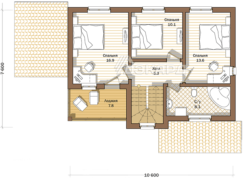 план 2 го этажа дома Айгер-173 - вариант 1
