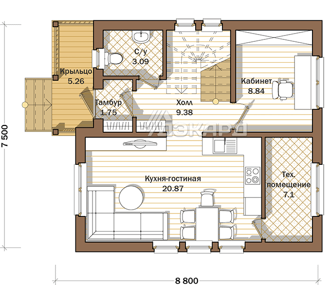 поэтажный план каркасного дома Бьер-121 – фото 1