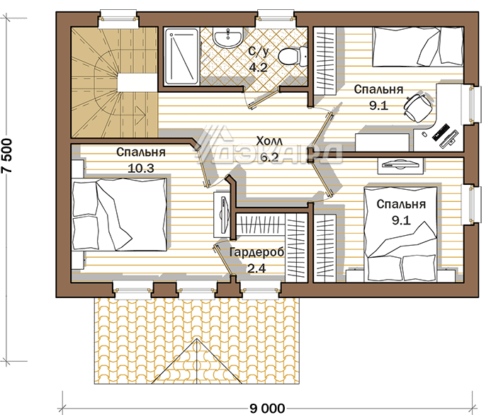поэтажный план каркасного дома Бристен-114 – фото 2