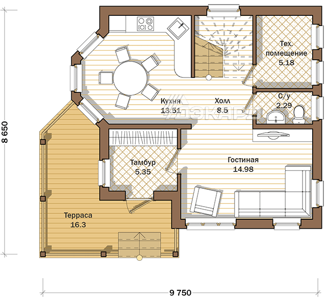 план 1 этажа каркасного дома Денвер-134