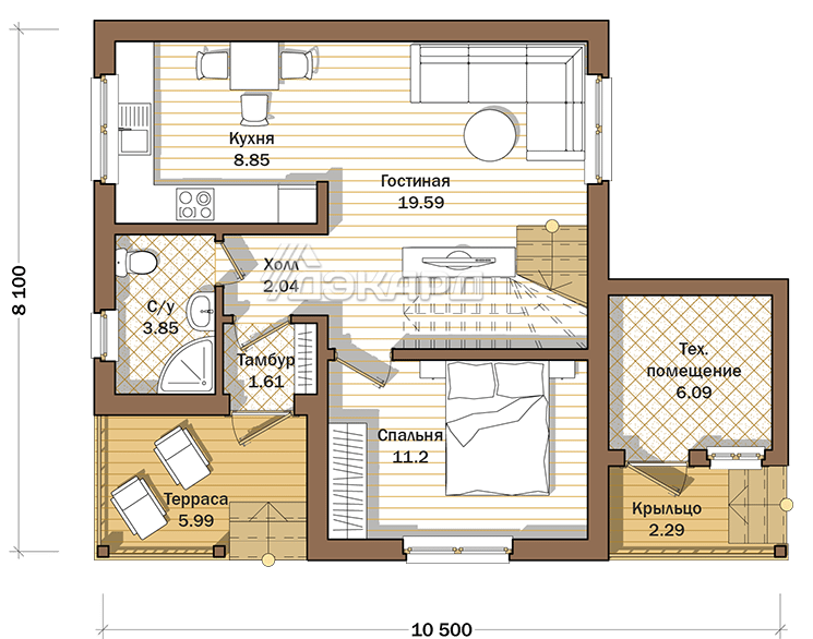 поэтажный план дачного дома Фауст-126 – фото 1