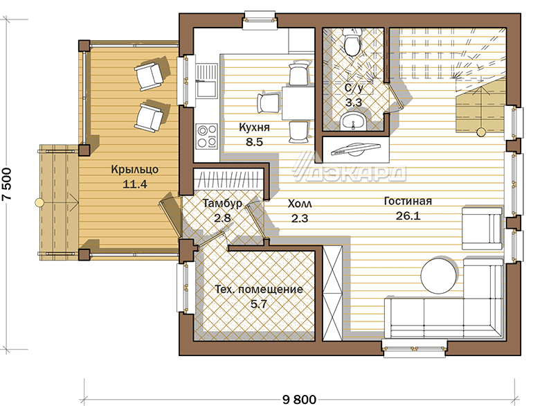 поэтажный план дачного дома Хантли-124 – фото 1