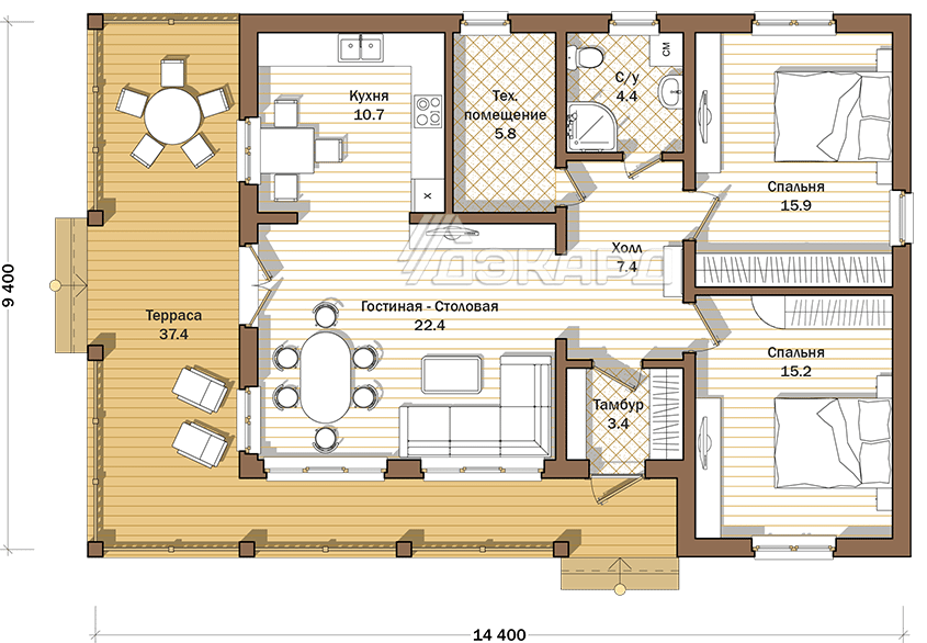план компактного одноэтажного дома
